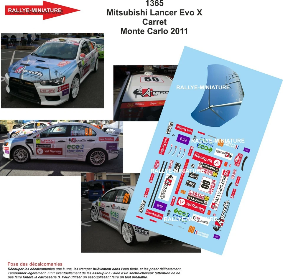 DECALS 1/18 REF 1365 MITSUBISHI LANCER CARRET RALLYE MONTE CARLO 2011 RALLY - Photo 1/1