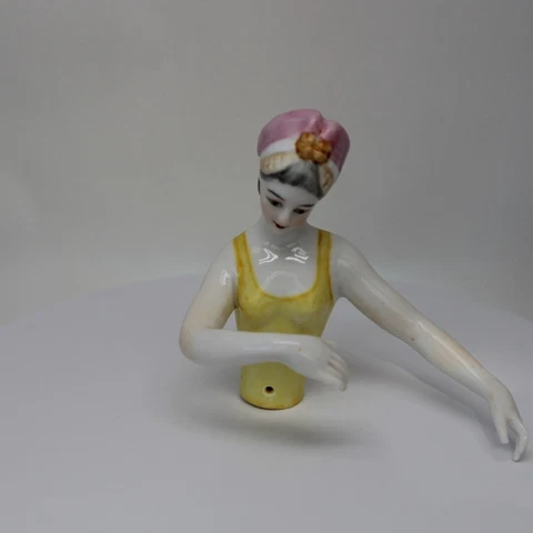 Art Deco Style Half doll Figurine Mata Hari Sexy Half Doll Pincushion Arms Away Cover