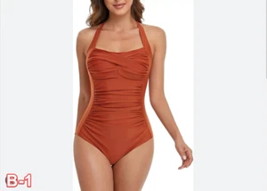 Smismivo Tummy Control Swimwear Halter One Piece Slimming Vtg Retro Swimsuit - Picture 1 of 4