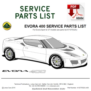 2009-2021 MY LOTUS EVORA, EVORA 400 Parts Manual 2GR-FE - Picture 1 of 2
