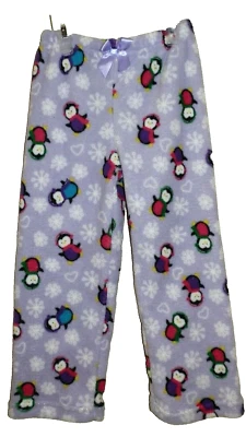 Nuevos Pantalones para Dormir Niñas XS 4-5 Penguin Microfleece Desteñidos Gloria Púrpura Copos de Nieve Foto 1 de 2