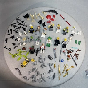 Lot Of Lego Mini Figures Weapons Helmets Skeleton Skateboard Snake Bird READ - Picture 1 of 10