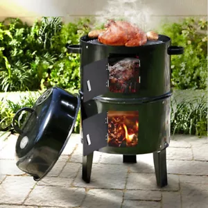 More details for bbq barbecue charcoal smoker 3 in 1 grill temperature display garden outdoor new