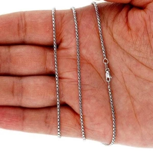 14K Real Gold White 1.8mm Solid Round Box Chain Necklace 16"-30" - Picture 1 of 7