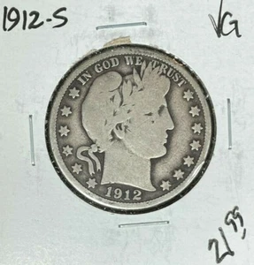 1912-S BARBER SILVER HALF DOLLAR ~ VG ~NICE COIN~ - Picture 1 of 2