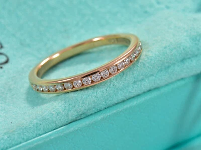 Tiffany & Co Rose Gold Diamond Band Ring Size 5.5 Half Channel 2mm in Box Pouch - Image 1 of 4