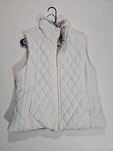 Weatherproof Reversible Puffer Vest Large Women Winter White/Faux Fur