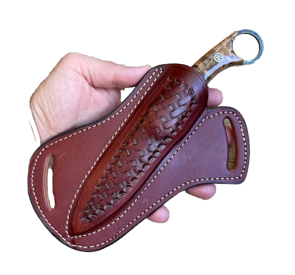 Funda de cuero grabada para panqueques hoja fija cuchillo cinturón plegable estuche de herramientas cubierta Foto 1 de 1