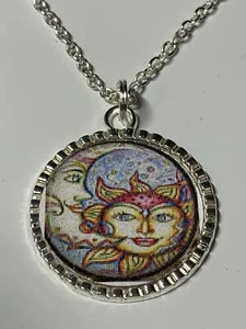 Celestial Sun and Moon Charm on Tibetan Silver 18" Necklace D-924 - Picture 1 of 2