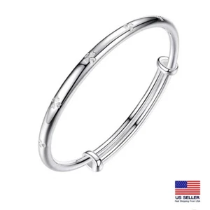 Fashion Women Sterling Silver Bracelets Cuff Lucky Flowers Clover Style 1982 - Picture 1 of 5