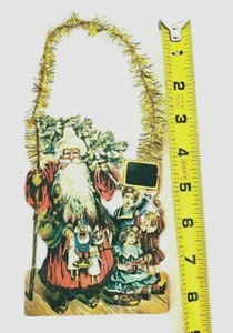 Gold Lametta Pappe Weihnachtsmann und Kinder - 1980 - Nostalgie  - Bild 1 von 7
