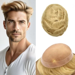 Toupee for Men Durable Fine Mono Mens Toupee Human Hair Piece NPU Around Men Wig - Picture 1 of 56