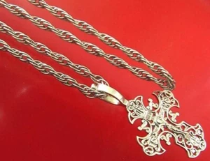 Vintage 925 Sterling Silver Cross Pendant & Chain Necklace 13 gr MADE IN UKRAINE - Picture 1 of 7