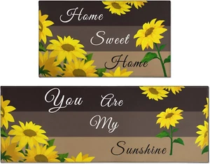 Sunflower Kitchen Rugs Sets of 2, Farmhouse Vintage Washable anti Fatigue Kitche - Picture 1 of 7