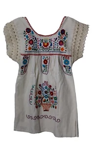 100% COTTON MANTA GIRLS CROCHET SLEEVES MEXICAN PEASANT DRESS SIZE 3 - Picture 1 of 1