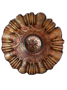 Fenton Lg Feathered Serpent Amethyst Honeycomb &Clover Carnival Ruffle Bowl - Picture 1 of 6