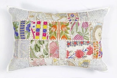 Vintage Patchwork Cushion Cover 16"x24" Decorative Indian Embroidery Boho Pillow - Image 1 of 4