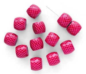 12 Geometric Pink Beads Vintage Chunky Bold Plastic Texture Jewelry Making Craft - Picture 1 of 2
