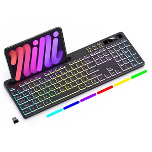 Wireless Keyboard with 7-Color RGB Backlit,  Full-Size Computer Keyboard with Ph - Picture 1 of 12