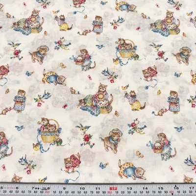 Vintage Joan Kessler for Concord Fabrics Cats on White Cotton by the HALF YARD - Image 1 of 2