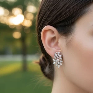 Ready To Ship - 4Ct Natural Diamonds Designer Earrings In 18K White Gold UK Made - Picture 1 of 9