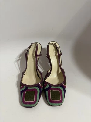 Vtg Prada Geometric Purple Slingback Heels 36.5 - Image 1 of 4