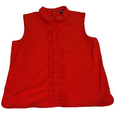 Karl Lagerfeld Paris, Sz M Polka Dot Red Sleeveless Women's Top Ruffle & Lace - Image 1 of 4