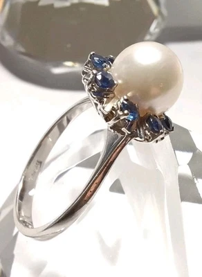 Ring 750 er Weißgold mit Perle und Saphiren Gr 54  - Bild 1 von 4