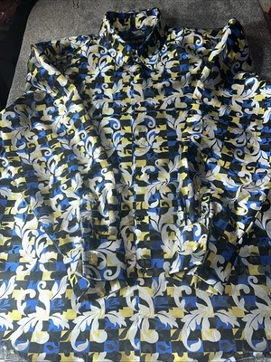 Mens Manzini Shirt Blue Gold Black Italian Florals Cuff Links Button 5xl - Image 1 of 4