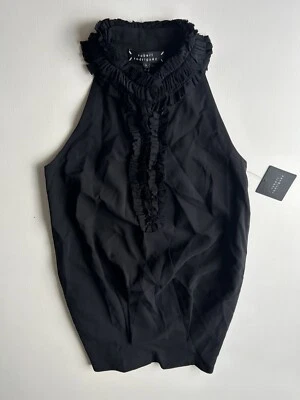 ROBERT RODRIGUEZ Black Ruffle Neck Silk Blend Sleeveless Cocktail Size 4 - Image 1 of 4