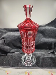 Cranberry Glass Cut To Clear Jar/Urn Please Read And See Photos - Picture 1 of 10