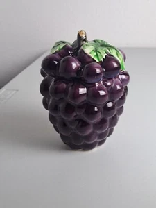 VTG. Ceramic Glossy Purple GRAPES Canister Jar w/ Lid- Unbranded- *Flaws* - Picture 1 of 11