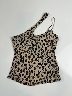 Top elástico de un hombro sin mangas con estampado de leopardo blanco lirio para mujer talla S Foto 1 de 4