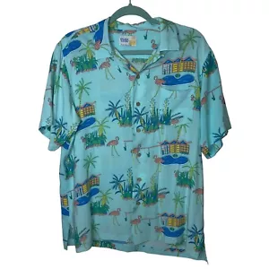 Splash House Shirt Mens Size Large Hawaiian Blue Button Sleeve Palm Springs Mod - Picture 1 of 8