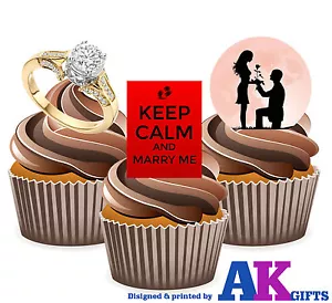 PRECUT Marry Me Proposal Valentines Day 12 Edible Cup cake Toppers Decorations - Picture 1 of 1