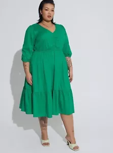 Torrid Midi Poplin Sweetheart Shirred Dress Green NWT New 4X - Picture 1 of 9