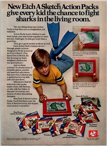 PRINT AD 1981 Etch A Sketch Action Packs Sharks in Living Room Ohio Art 8x11 - Picture 1 of 1
