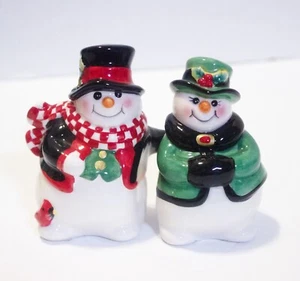 Salero y Pimienta Fitz & Floyd Holly Muñeco de Nieve 4" Alto Navidad con Caja - Imagen 1 de 12