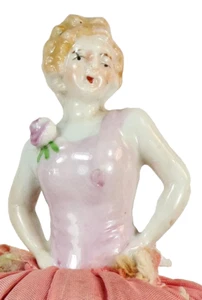 Porcelain Half Doll Pincushion Bathing Beauty Pink Suit Orig Cushion Germany #15 - Picture 1 of 10