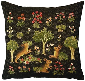 MILLEFLEURS RABBITS 18" BELGIAN TAPESTRY CUSHION PILLOW COVER WITH ZIP V1 4616 - Picture 1 of 6