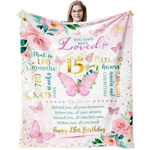15 Year Quinceanera Blanket 60"x50" Sweet 15 Teen Girls Birthday Gift - Picture 1 of 7