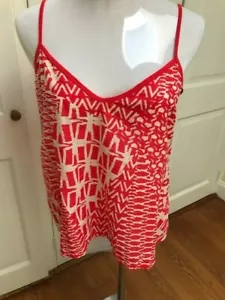 Red Beige Geometric tank top by Velvet Spaghetti strap Cotton/Silk Size P - Picture 1 of 6