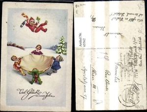65562,Künstler Ak Neujahr Kinder m. Sprungtuch Sektflasche Klee  - Picture 1 of 1