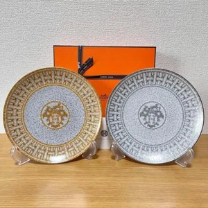 Hermes Mosaique au 24 Dessert Plate 21 cm Platinum silver Gold Set of 2 - Picture 1 of 11