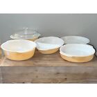 Vintage Fire King Peach Luster 6 Piece Casserole Rare Reversed Stamp Baking Set