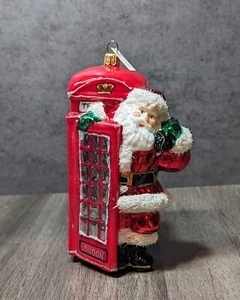 Poland Blown Mercury Glass Christmas Ornament Santa London Telephone Booth 6" - Picture 1 of 9