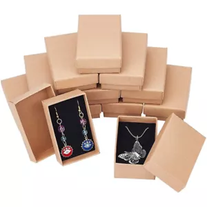 24PCS Cardboard Jewelry Box Rectangle Kraft Brown Necklace Ring Gift Boxes - Picture 1 of 6