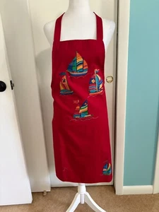 Women's Apron Homemade Red Sail Boat Themed - Picture 1 of 4