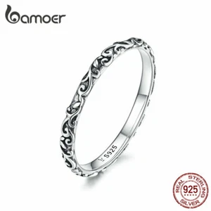 BAMOER Women Finger Ring S925 Sterling Silver Retro fashion Jewelry Size 6-9