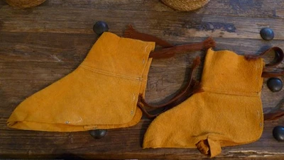 Tan Real Suede Fancy Dress Overshoes. Large.  Suitable for medieval costume. NEW - Image 1 of 4